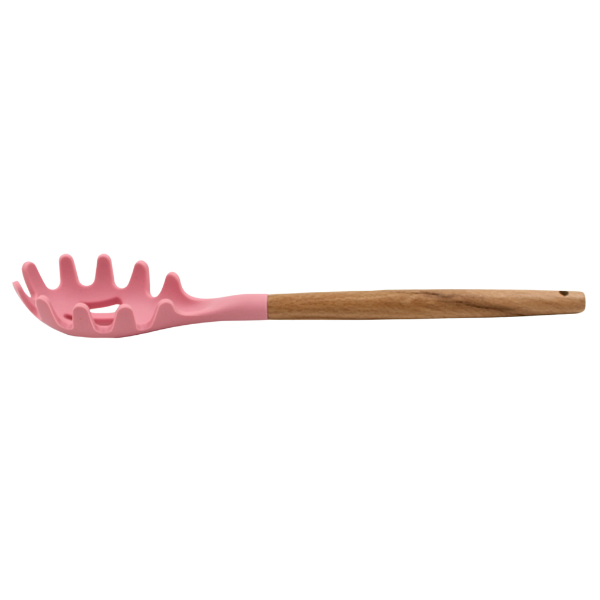 Cuchara para spaguetti Rosa con mango de madera y punta de silicon@