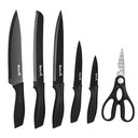 Bloque de cuchillos 7pz Hoja acero inoxidable con recubrimiento antiadherente, mango ergonomico@