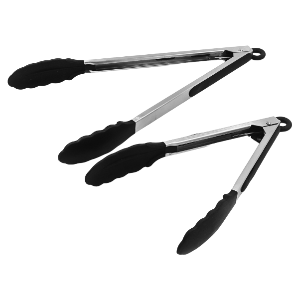 Juego de pinzas 23 y 30 cm de Acero inoxidable, con insertos de silicón negro@