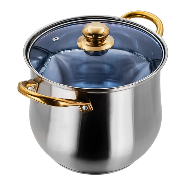 Olla alta de acero inoxidable con tapa de vidrio 5.3 L 22x18 cm Qualite Basic MOD. A05 (8/12)