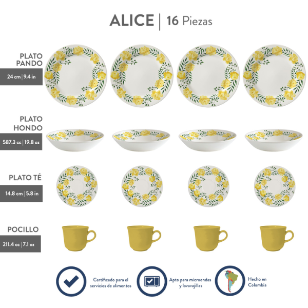Vajilla de cerámica 16 piezas Alice Corona MOD. VL127F040116 (2)