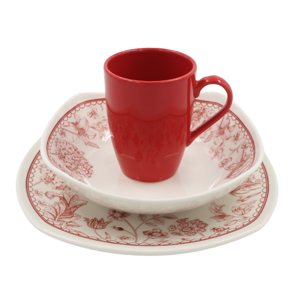 Vajilla de cerámica de 9 piezas Martina Corona cuadrada roja