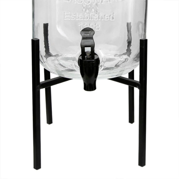 Despachador de bebidas de vidrio para 5 L con base de metal