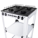 Parrilla de gas 4 quemadores con estante blanco armable con cubierta esmaltada AlfaMex