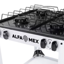 Parrilla de gas 4 quemadores con estante blanco armable con cubierta esmaltada AlfaMex