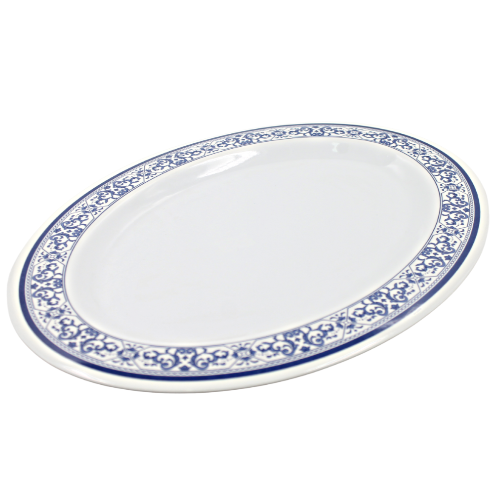 Plato oval 14" melamina talavera azul