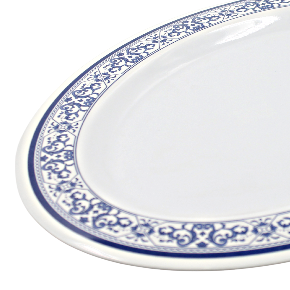 Plato oval 14" melamina talavera azul