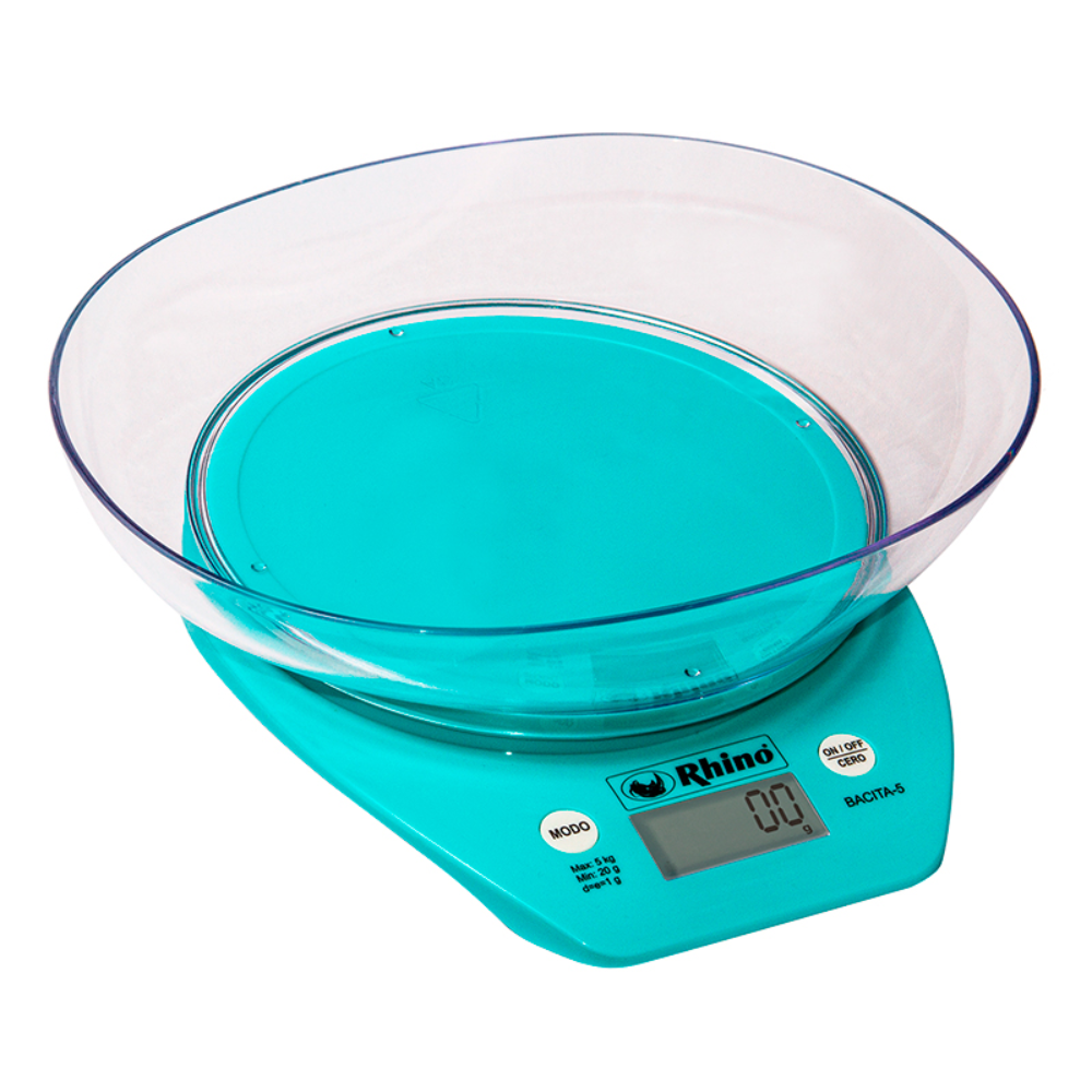 Báscula Eléctrica De Cocina Con Tazón 5 Kg Rhino Azul(BAJA)