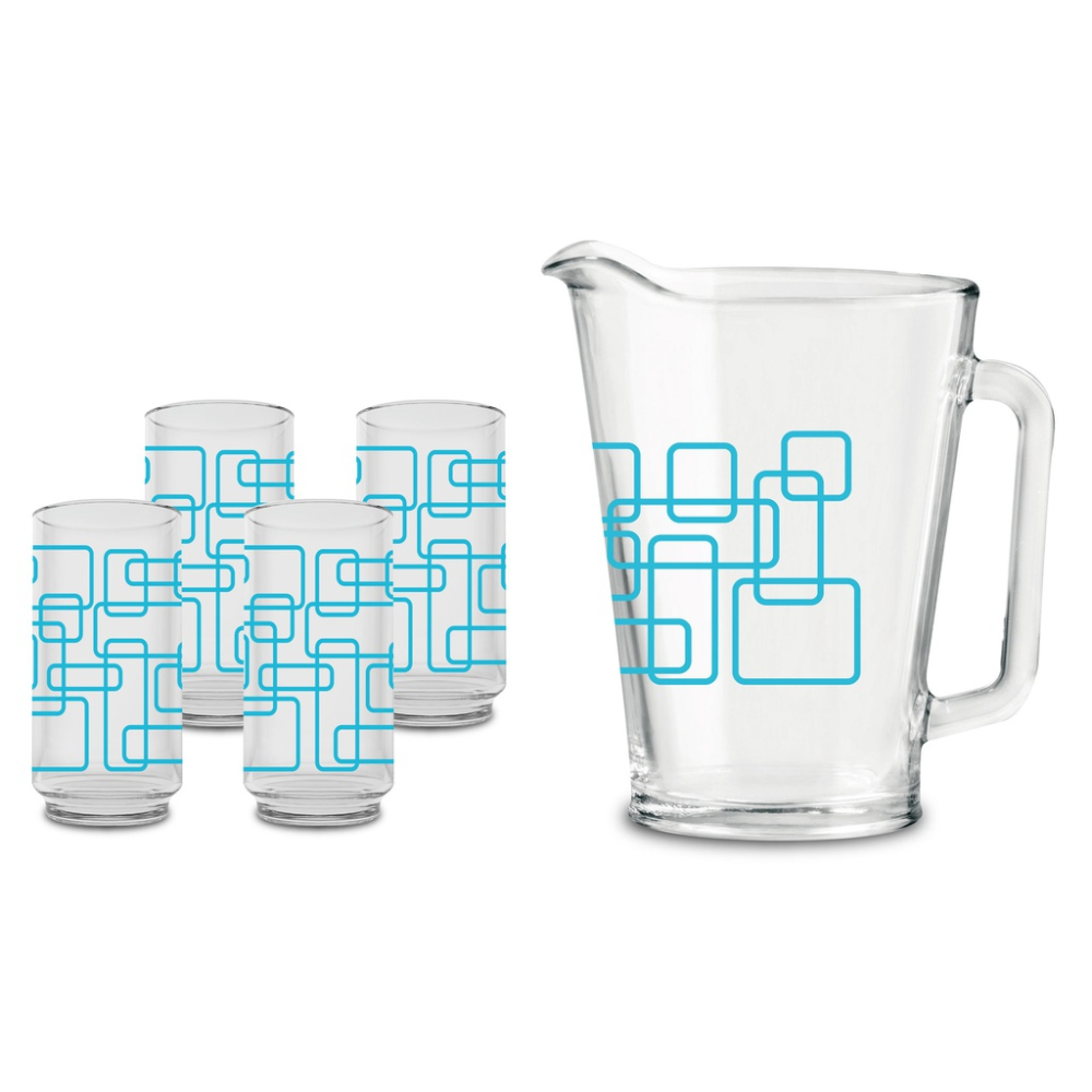 Juego de Agua 5 piezas con decorado de cuadros Azules(ONE SHOT)