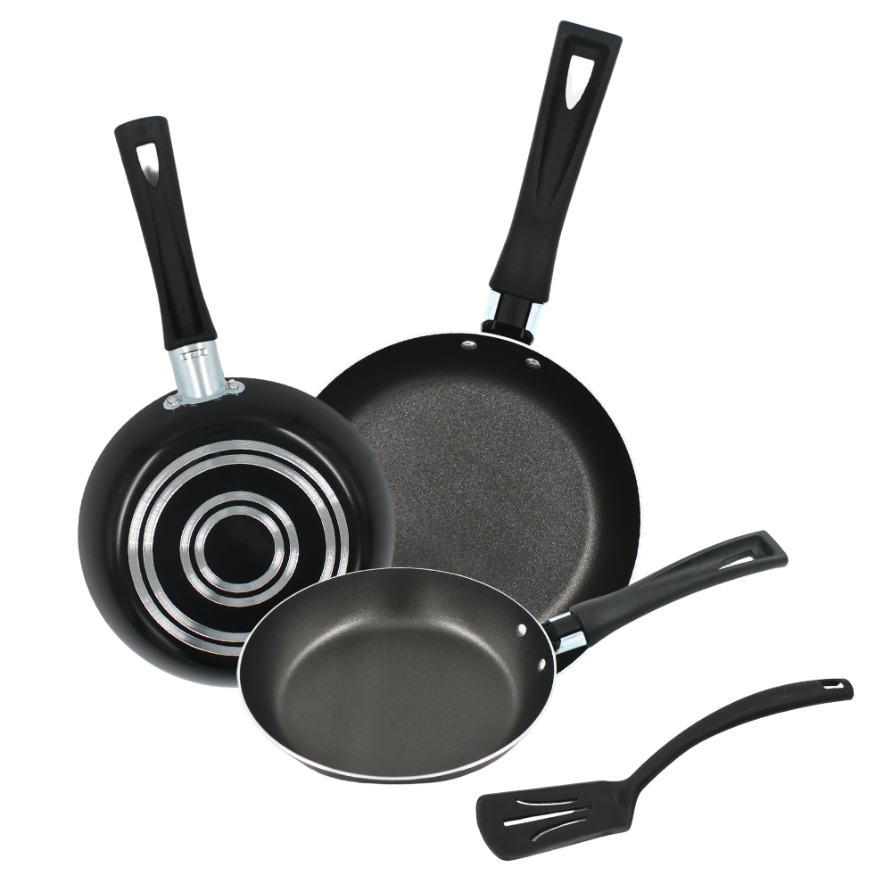 Juego de 3 sartenes Ekco color negro con antiadherente Duraflon + utensilio@