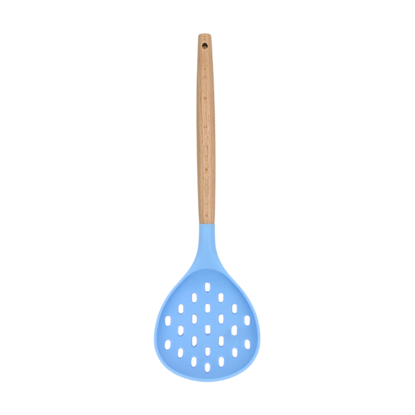 Espumadera Rosa-Azul con mango de madera y punta de silicón@