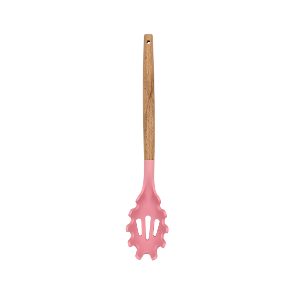 Cuchara para spaguetti Rosa con mango de madera y punta de silicón@
