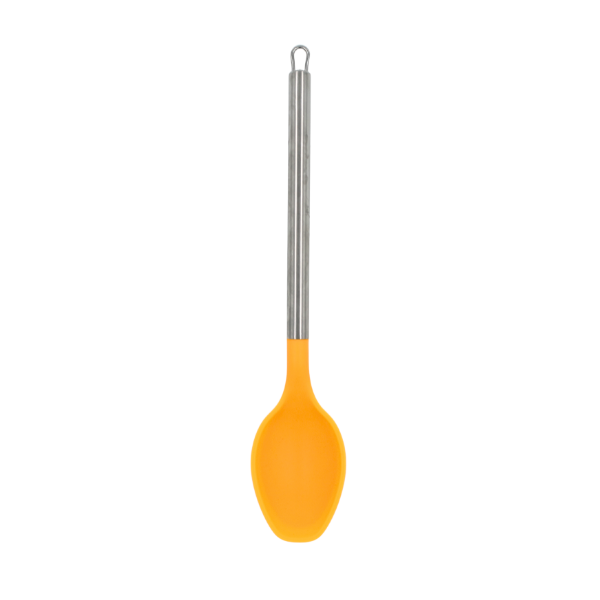 Cuchara Naranja con mango de acero y punta de silicón@