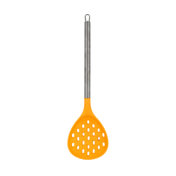 Espumadera Naranja con mango de acero y punta de silicón@