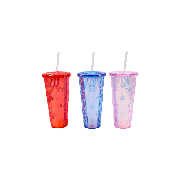Vaso con tapa y popote doble pared olas 710 ml 3 @