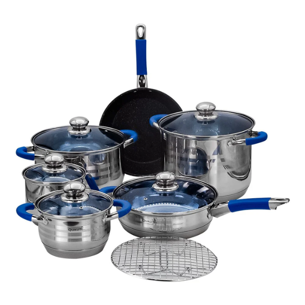 Batería de cocina de 12 piezas acabado espejo de acero inoxidable Tasse Qualité