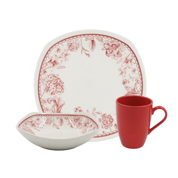 Vajilla de cerámica de 9 piezas Martina Corona cuadrada roja