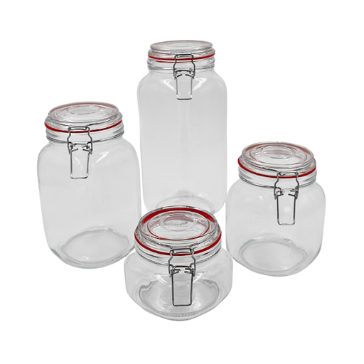 [9990135] Set de 4 contenedores de vidrio con tapa hermética, .75, 1(BAJA)
