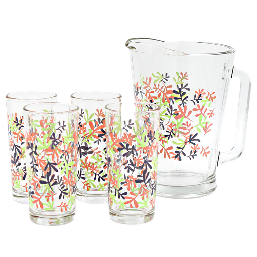 [1453493] Juego de Agua 5 Piezas Jarra y 4 vasos Color Plants
