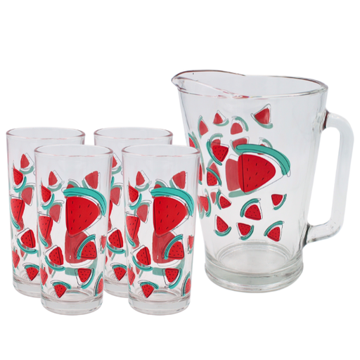 [1453497] Juego de Agua 5 piezas (jarra y 4 vasos) decorado Sandías (ONE SHOT)