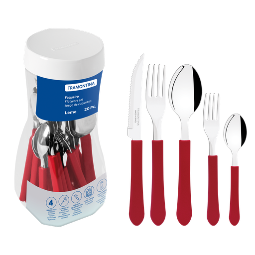 [5011964] Juego de cubiertos Tramontina Leme Rojo 20 piezas