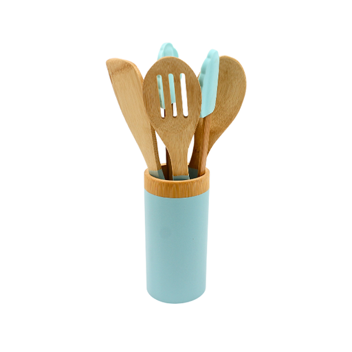[1072847] Set 4 utensilios bambú menta@