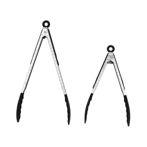 [9990026] Juego de pinzas 23 y 30 cm de acero inoxidable, con insertos de silicón negro@