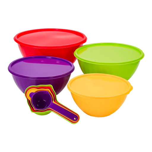 [9990239] Juego de 4 tazones con tapa y 4 cucharas medidoras de plástico ATA2407 Home Sweet Home