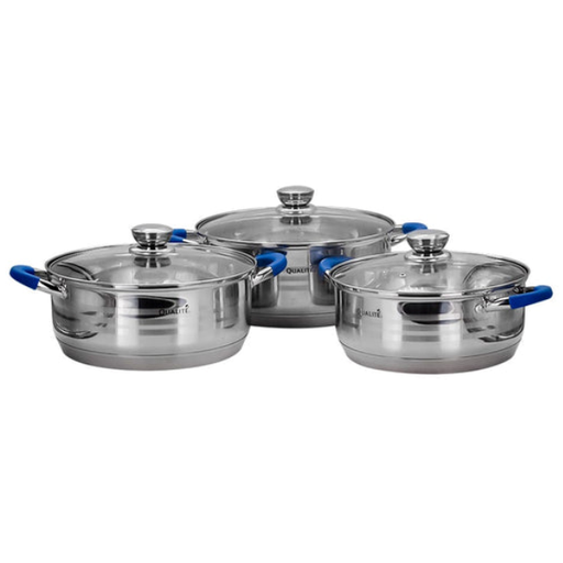 [9990257] Juego de 3 ollas de acero inoxidable acabado espejo con tapa de vidrio Qualite MOD. BESTEN (2)