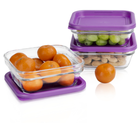 [3508355] Juego de contenedores de vidrio con tapa Save N´Store 6 piezas Lila @
