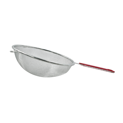 [1359801] Colador cromado 20 cm mango de plástico rojo